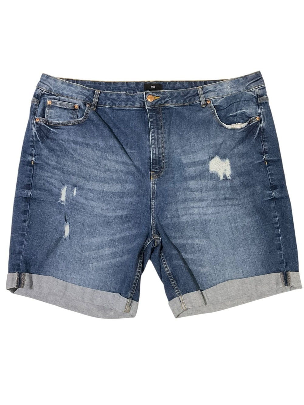 ellos Blue Rolled-Hem Distressed Denim Shorts Size 20